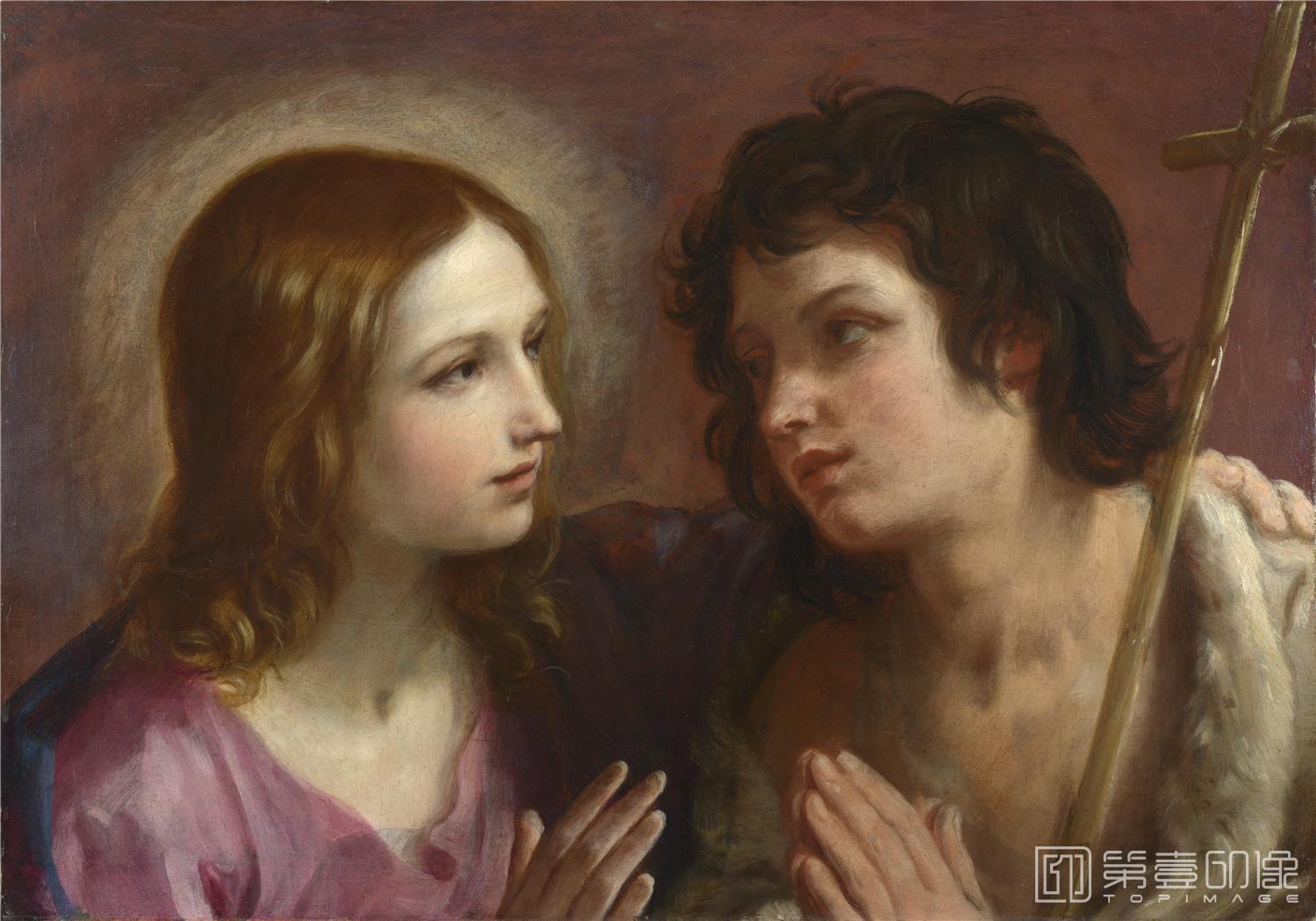 油画-大英博物馆藏画-Guido Reni - Christ embracing Saint John the Baptist-1055